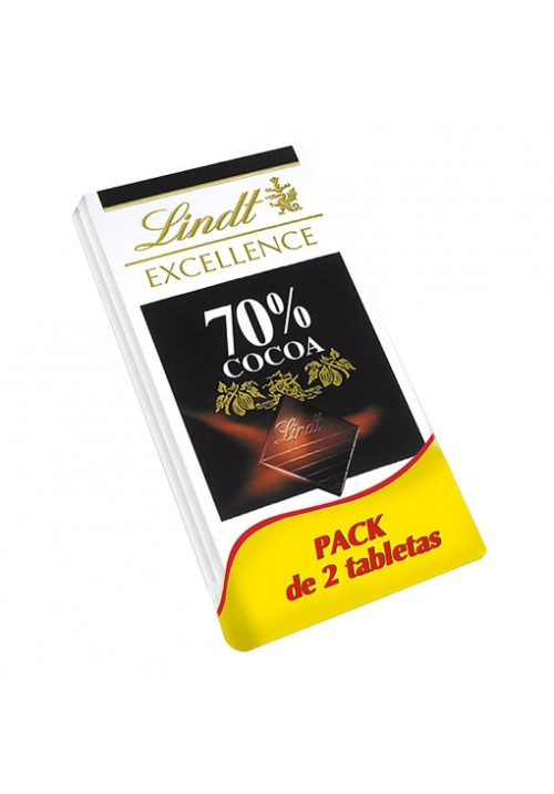 Chocolate negro 70% Lindt Excellence x 2 unidades de 100 grs