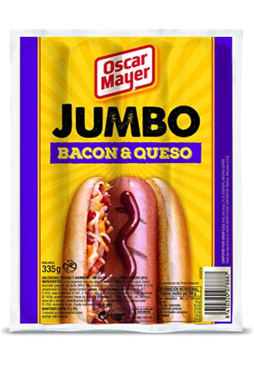 Salchichas Jumbo Bacon Queso Oscar Mayer 335 grs